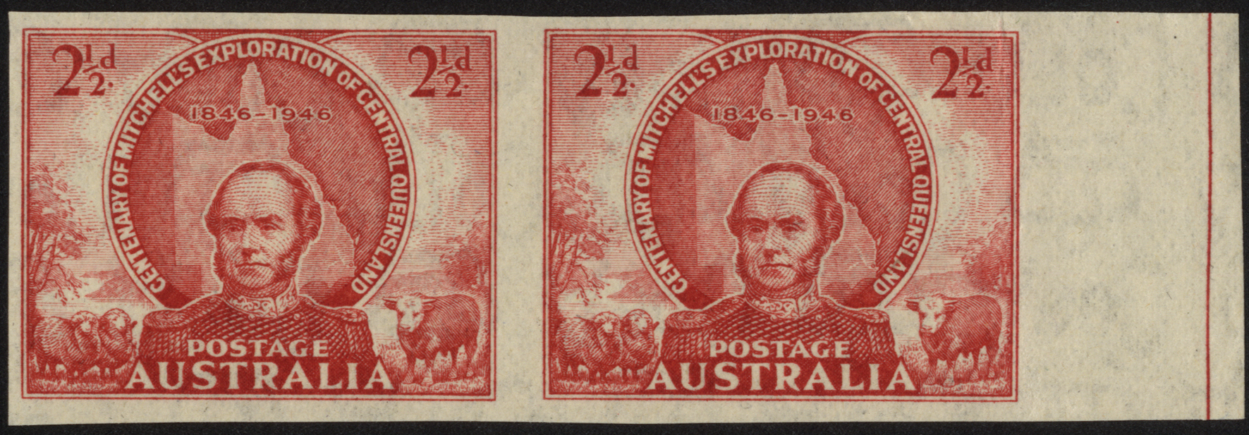 Australia. 1946 2½d Mitchell unmounted mint imperforate pair, with margin at right (which helps to