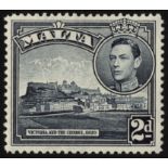 Malta. 1938-43 2d slate-black unmounted mint, R2/7 extra windows. SG 221a (£150)/CW 8b