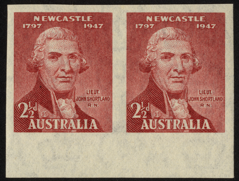 Australia. 1947 2½d Lt. Shortland unmounted mint bottom marginal imperforate pair. SG 219/BW