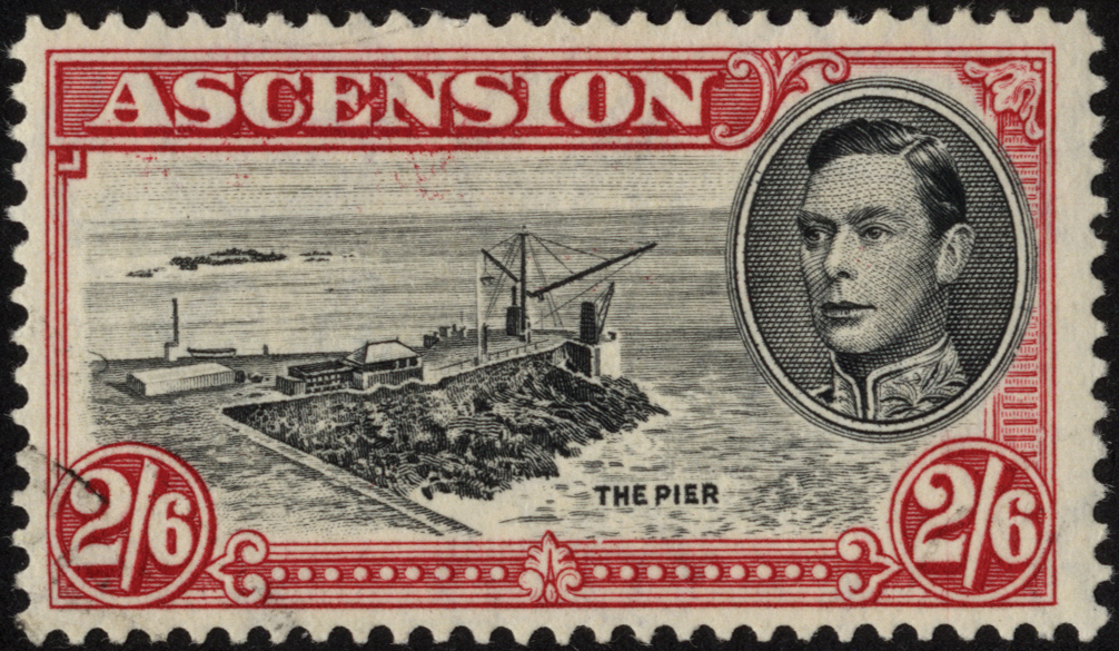 Ascension. 1944-9 2/6d perf 13 with R5/1 'davit' flaw, corner cancellation. Rare. SG 45ca (£1700)/CW