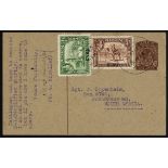 Aden. Postal Stationery. 1945 use of the 1939 ¾a postcard with added ½a and ¾a to South Africa, 3