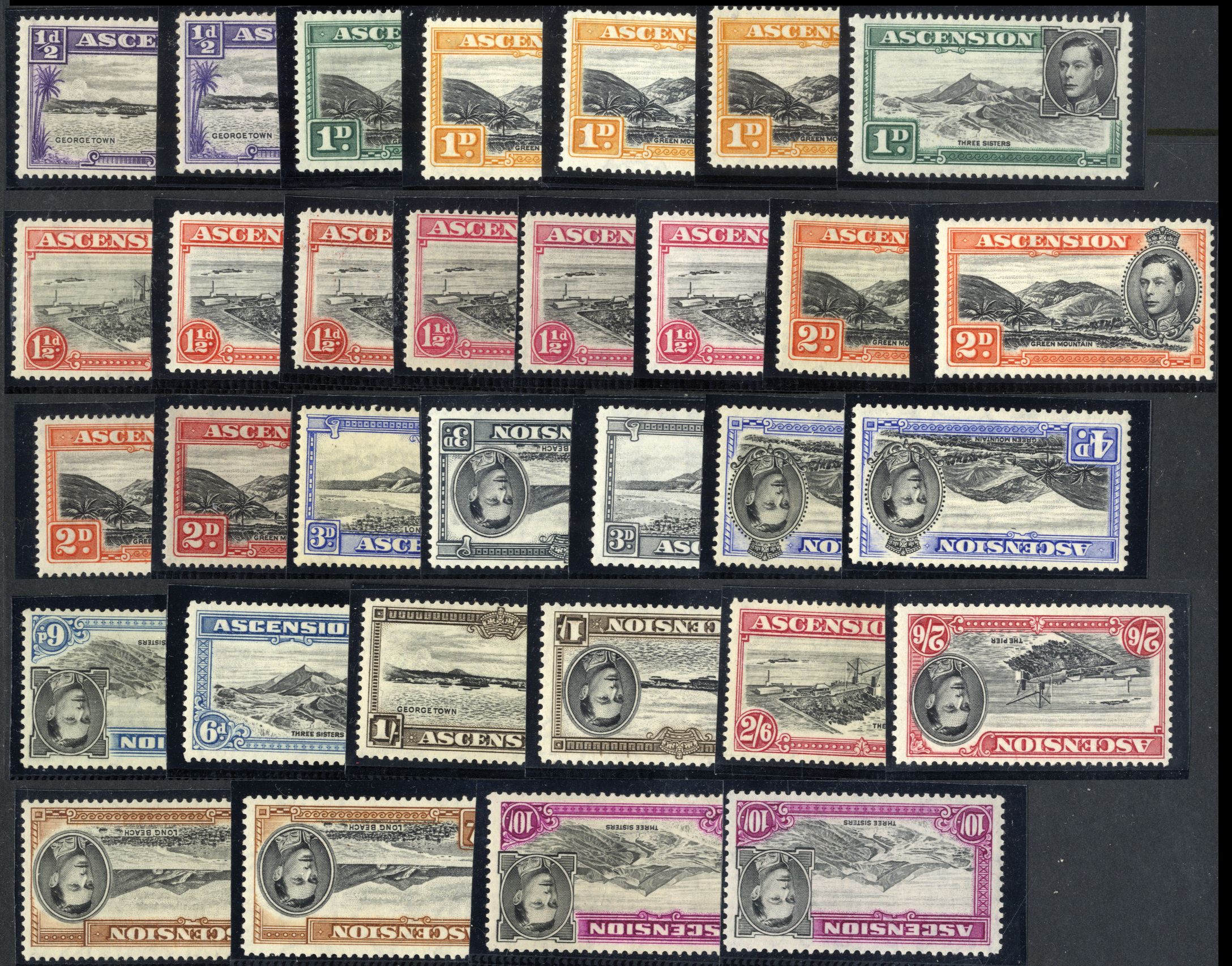 Ascension. 1938-53 set with all SG-listed shades and perfs (32) mint, mostly (including first 3d)
