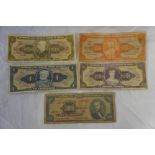Five early 20thC Republica dos Estados unidos do Brazil notes, 5 Cruzeiros, 1000 Cruzeiros, one