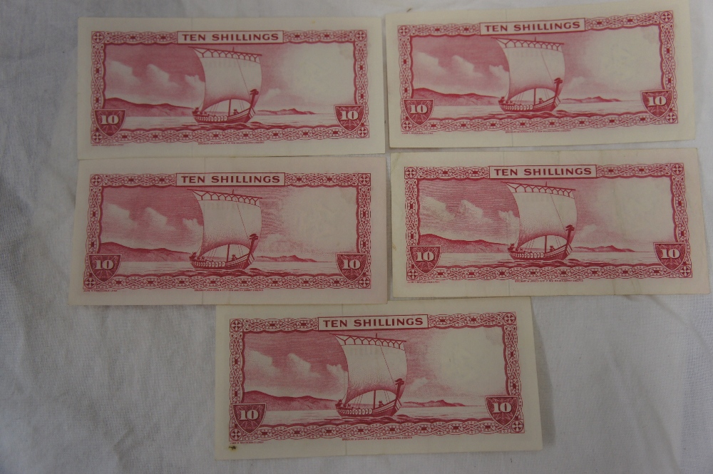 Five Isle of Man Government 10 shilling notes signed by Lieut, Governor P.H.G Stallard, No. - Image 2 of 2