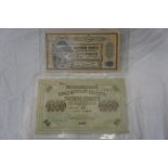 Early 20thC Government Loan, Russian 1000 Ruble note, green 1917, No. 174714, together with 100