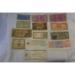 A collection of military, emergency and small paper money from European countries