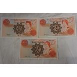 Three Isle of Man Government Millennium £20 notes, signed by W. Dawson No. 001216, 001217 &