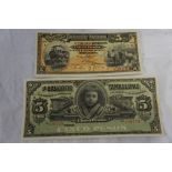 Two early 20thC Mexican bank notes, 1) El Banco Peninsular Mexico 5 pesos No. 291968, 2. El Banco de