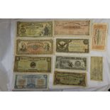 Ten early 20thC Mexican Bank and Regional Authority notes notes, 1) Banco d Coahuila 10 Pesos, 2)