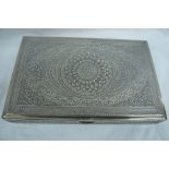 Iranian engraved rectangular .840 silver box with floral decoration and bracket feet, 27ozt