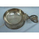 American sterling silver quaich with C scroll and shell decoration to corner, chased concave side,