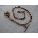 Victorian 9ct rose gold watch chain with horse-shoe fob
