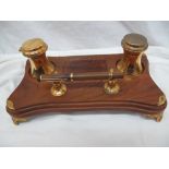 Silver gilt and figured walnut desk-set with Waterman ink-pen