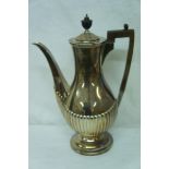 GV half-fluted silver coffee pot with fruit wood handle, Sheffield 1926, makers Goldsmiths and