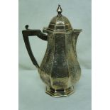 Victorian octagonal baluster shaped silver coffee pot with engraved acanthus and scroll decoration