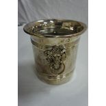 Edwardian EPNS ice bucket with lion mask ring handles height 8 ins.