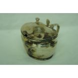 GIII oval silver mustard pot with shell to lid, belted body, London 1810, maker EN 4 ozt.