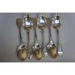 Set of six Victorian silver fiddle and shell pattern dessert spoons, Newcastle 1858, Maker David