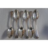 Set of six GIII Kings pattern silver dessert spoons, London 1817 makers I.P.GP, 10.5 ozt.