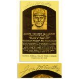 Joe McCarthy Signed Postcard of His HOF Plaque -- 5.5'' x 3.5'' -- Near Fine -- With PSA/DNA COA