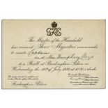 Royal invitation to ''a Ball at Buckingham Palace'' on 19 July 1939. Invitation sent by Lord