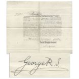 King George V document signed, ''George RI [Rex Imperator]'' as King of Great Britain and Emperor of