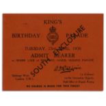 Official ticket to the Birthday Parade of King Edward VIII held on 23 June 1936 at the Horse