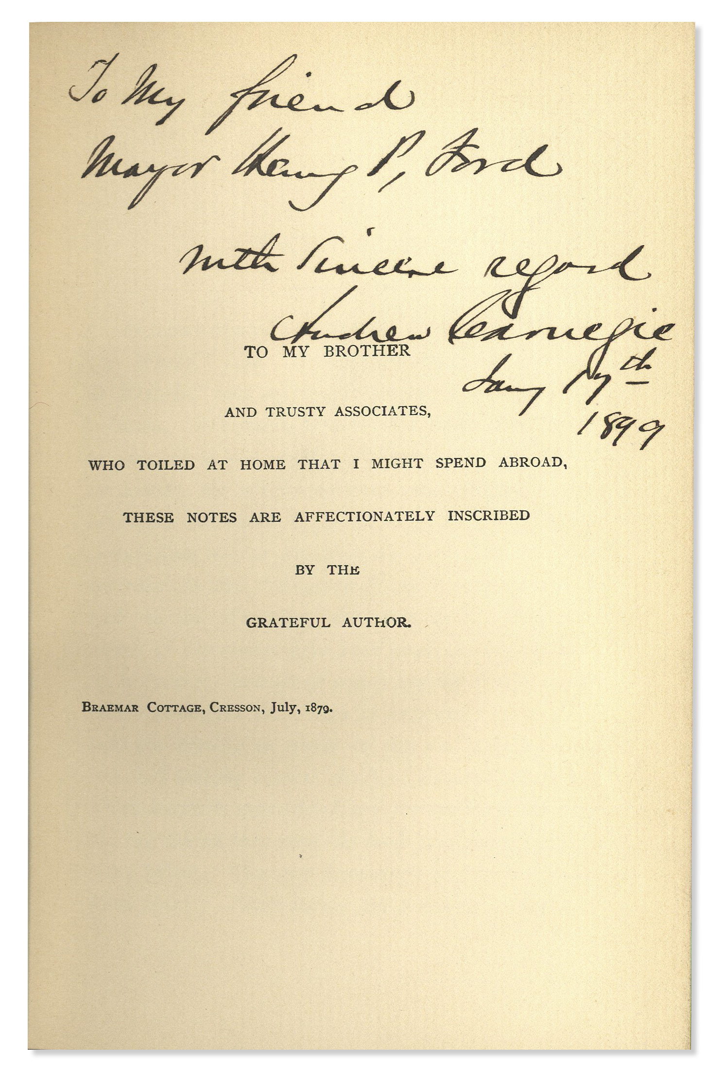 Beautiful Andrew Carnegie signed copy of his travel log ''Round The World'', published by Charles - Image 3 of 5