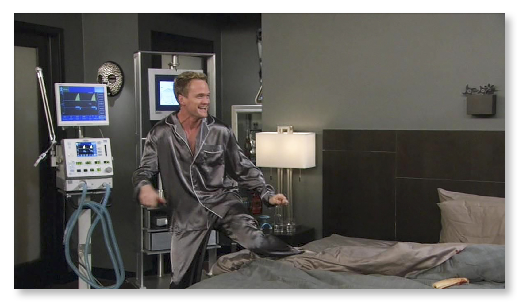 Silver pajama set screen-worn by television star Neil Patrick Harris during season six of the hit - Image 3 of 6