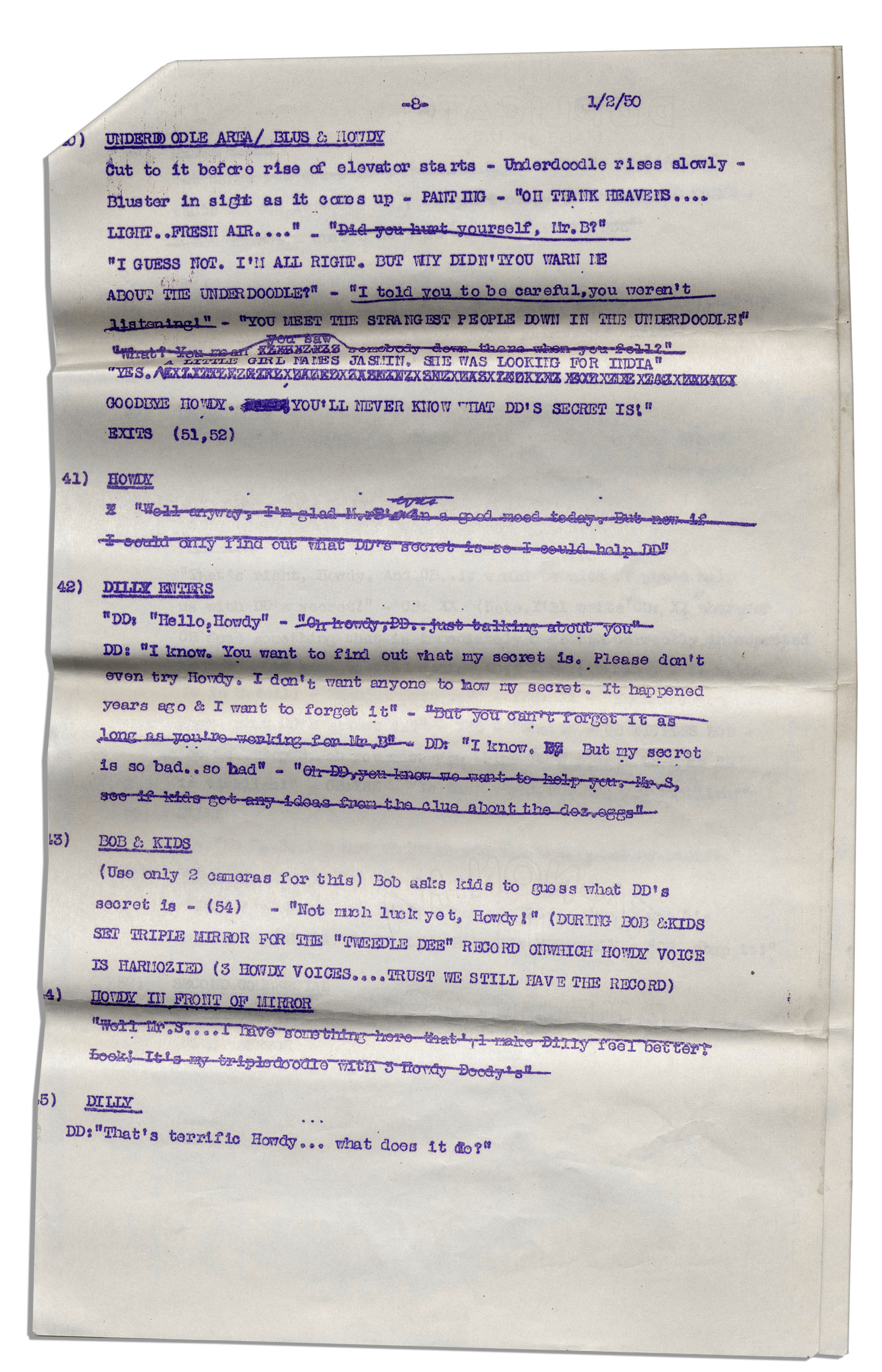 Full script for episode #449 of ''The Howdy Doody Show'', which aired 2 January 1950 on NBC. Typed - Image 4 of 11