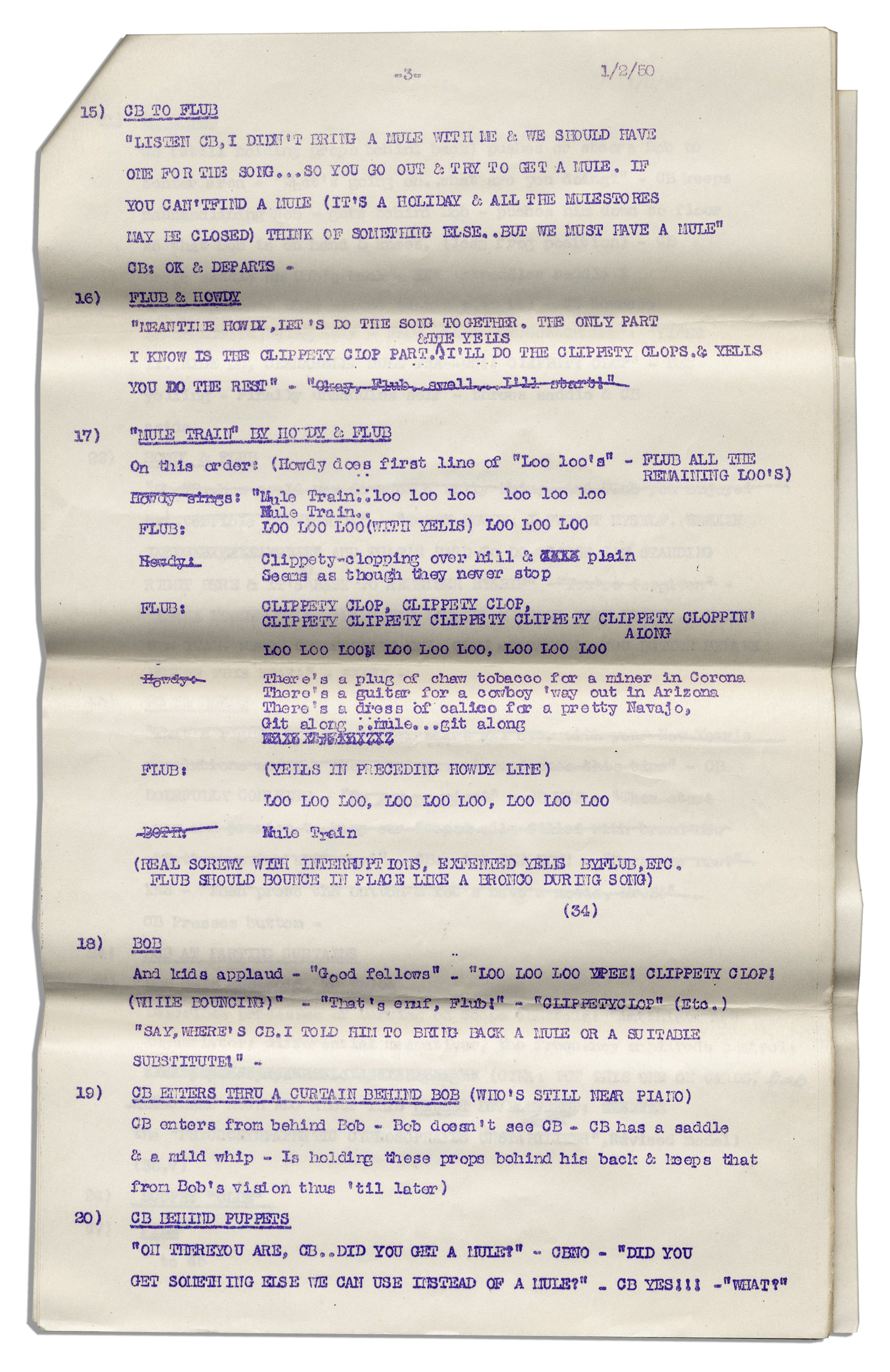 Full script for episode #449 of ''The Howdy Doody Show'', which aired 2 January 1950 on NBC. Typed - Image 9 of 11