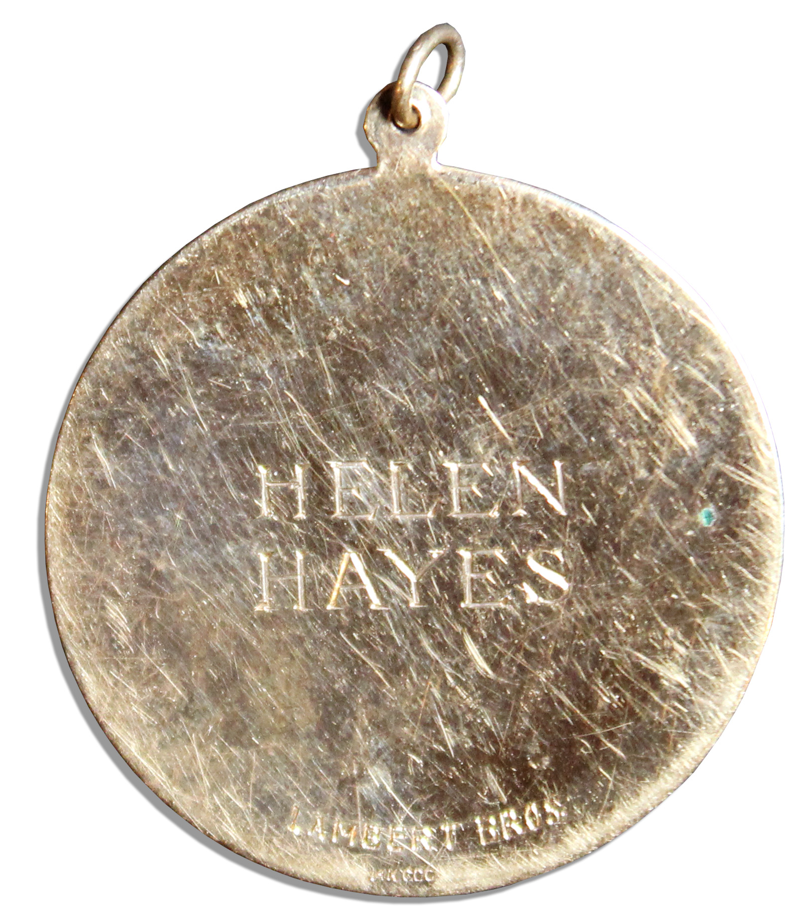 Helen Hayes' ''Circus Saints and Sinners'' gold medal adorned with a triad of diamonds. Hayes - Image 2 of 3