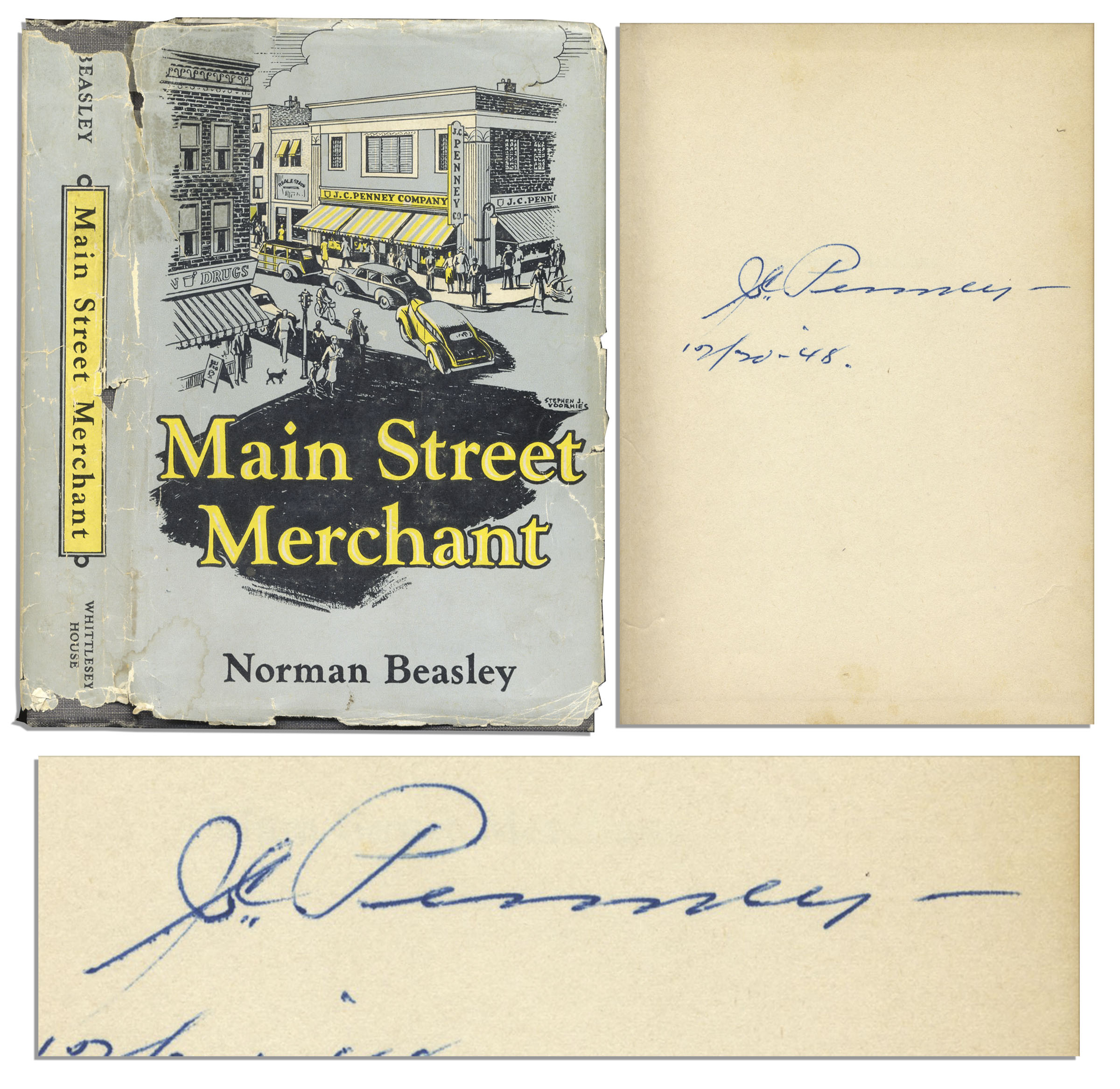 First edition of ''Main Street Merchant - The J.C. Penney Story'', signed by J.C. Penney in 1948.