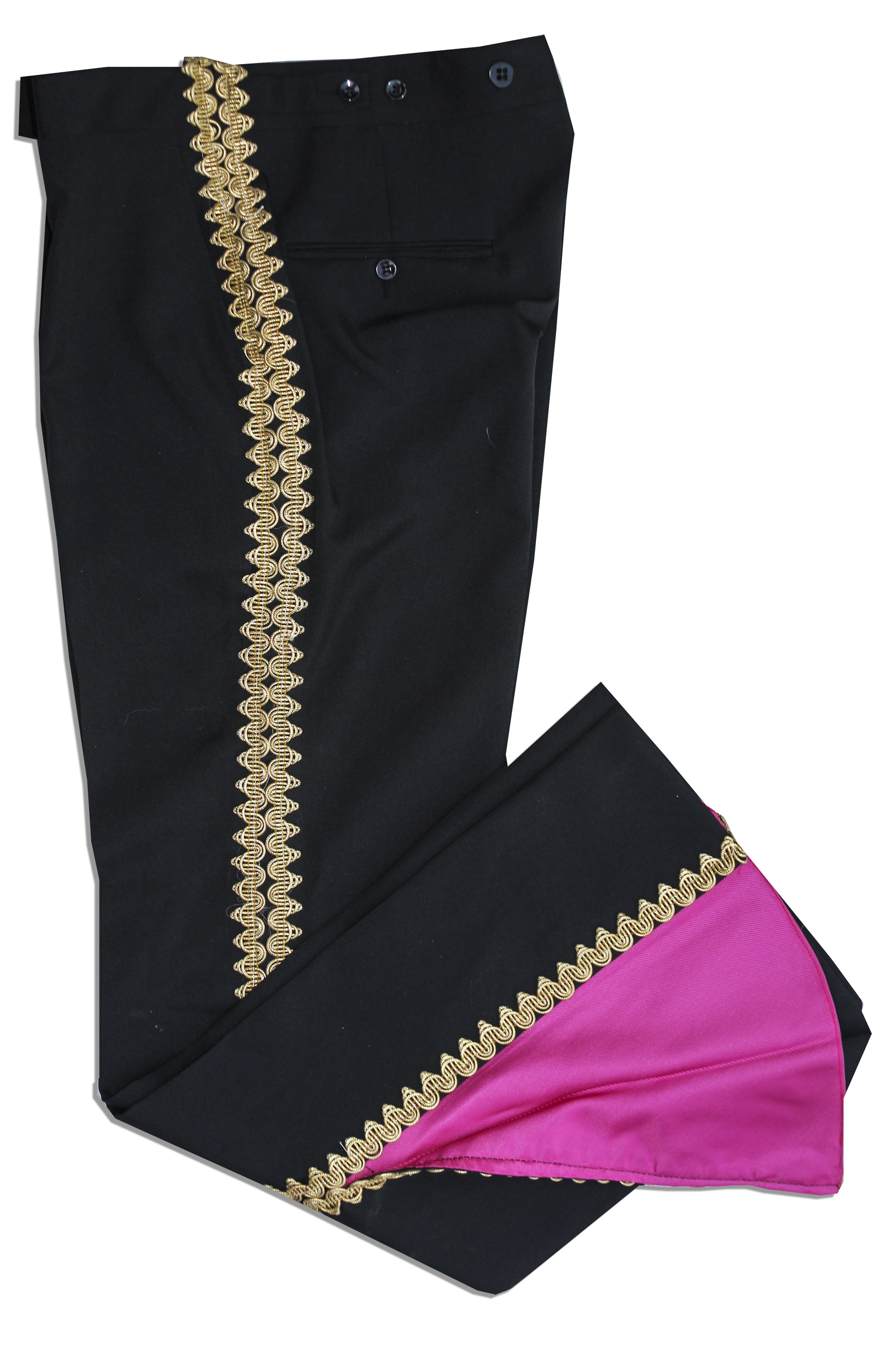 Mariachi costume pants from ''Captain Kangaroo''. Pair of black pants feature gold striping down the - Image 3 of 3