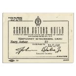 'Temporary withdrawal card'' given to Mary Astor by the Screen Actors Guild upon her retirement from