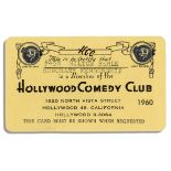 Milton Berle's Hollywood Comedy Club membership card. Printed card bears his name in type and is