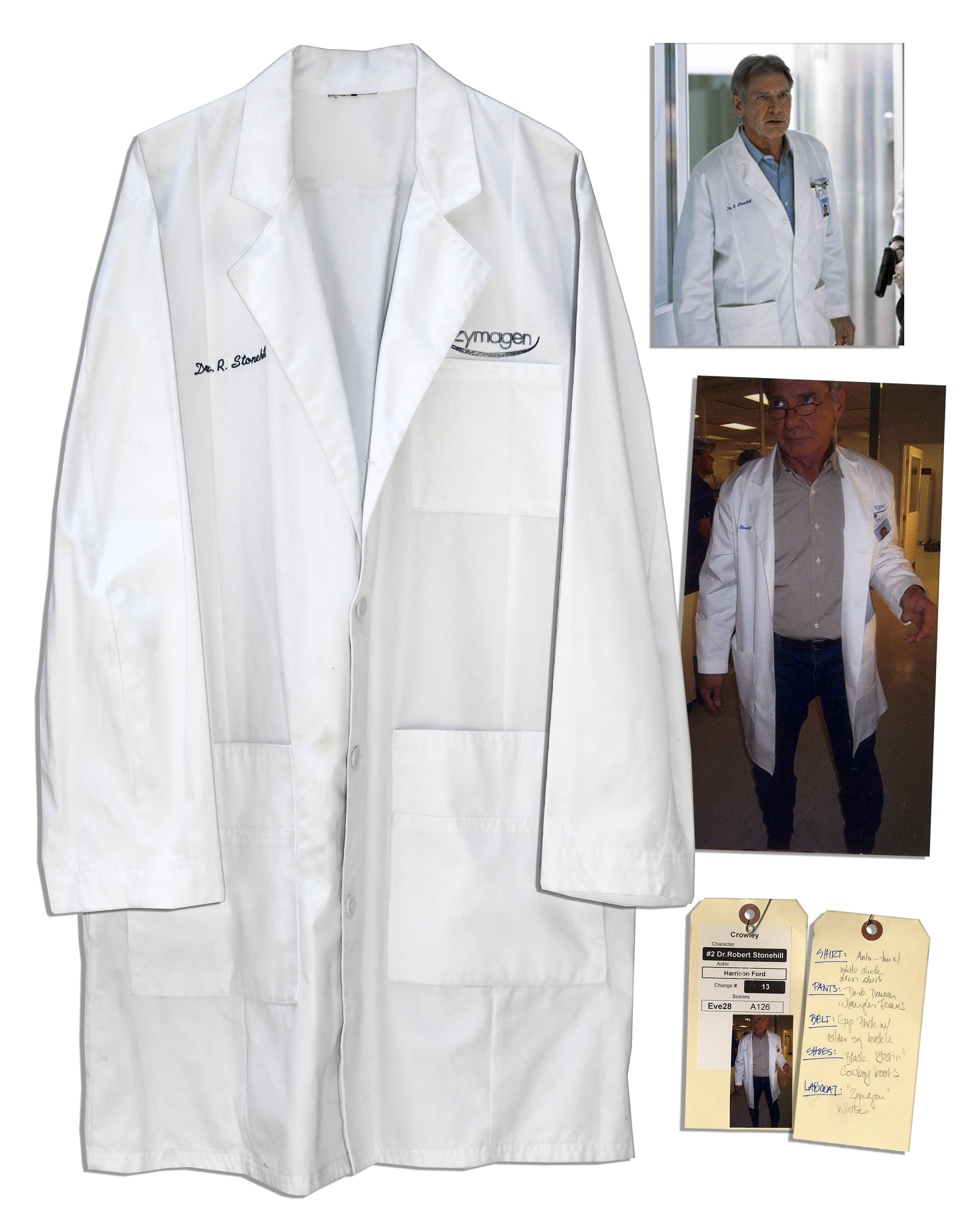 Harrison Ford screen-worn lab coat from medical drama ''Extraordinary Measures''. Ford stars as