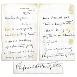 British General Reginald Wingate autograph letter signed to Lord Arthur Balfour, who would become