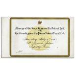 Ticket to the royal wedding ceremony of George Duke of York (later King George V) and Princess
