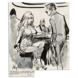 Rare signed comic drawing by ''Good Girl Art'' illustrator Bill Wenzel. Single-panel comic depicts a