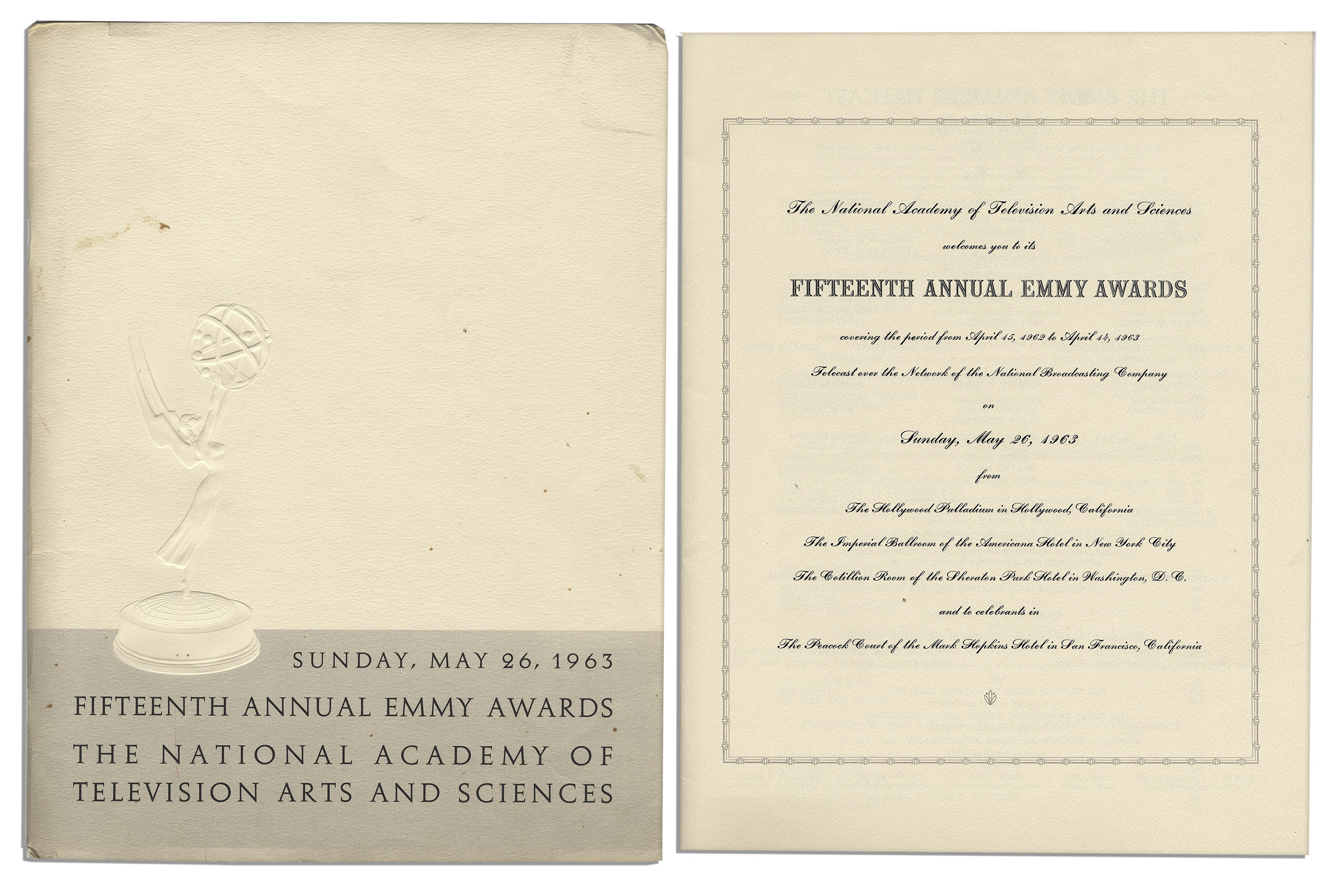 Emmy Awards program from the 15th annual ceremony in 1963. NATAS program cover features an