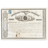 Henry Wells and William Fargo signed stock certificate for American Express. Datelined New York, 9