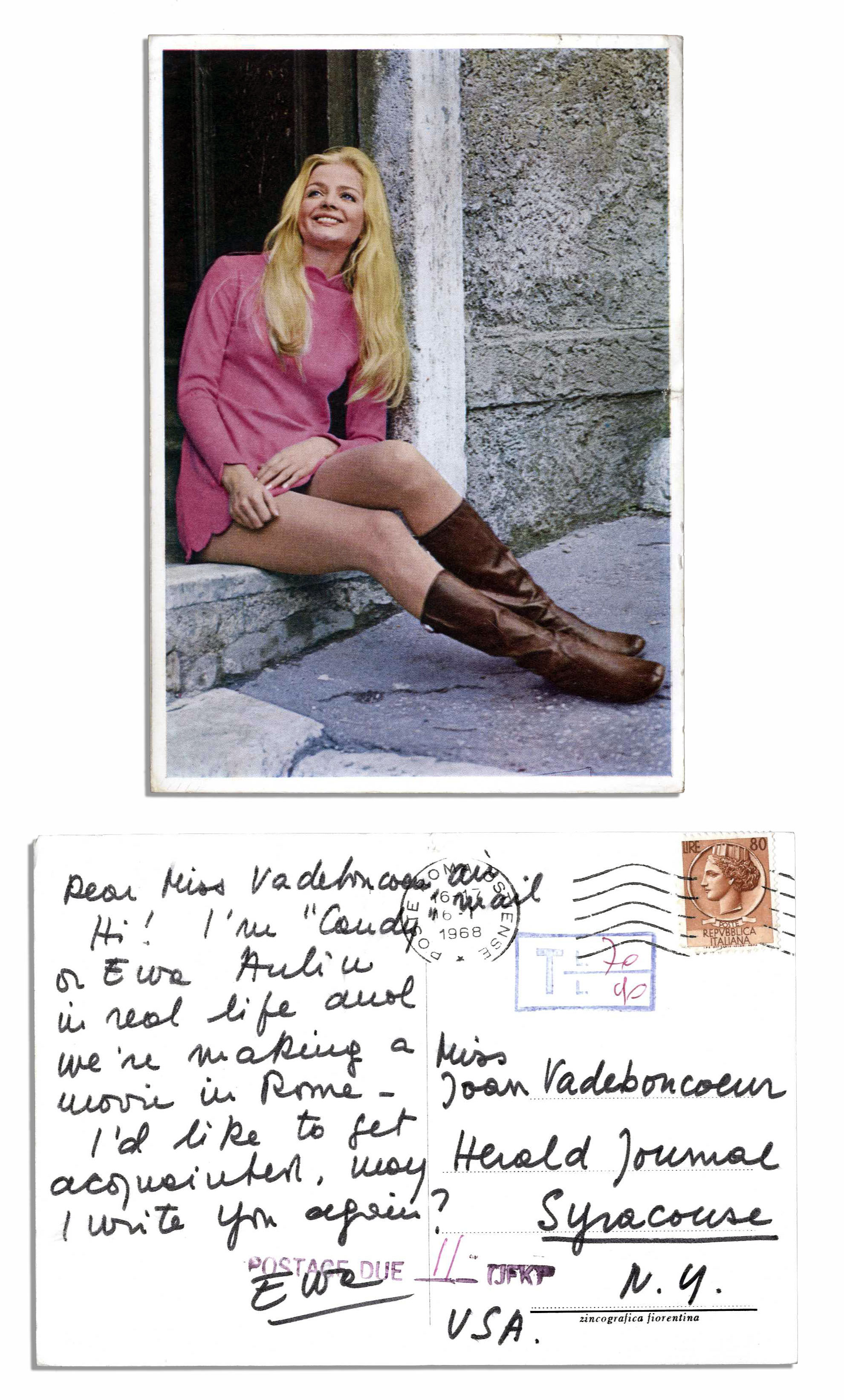 Rock n Roll & Pop Music Photo Postcard From Ringo Starr's 1968 Sex Farce ''Candy'' -- Costar Ewa
