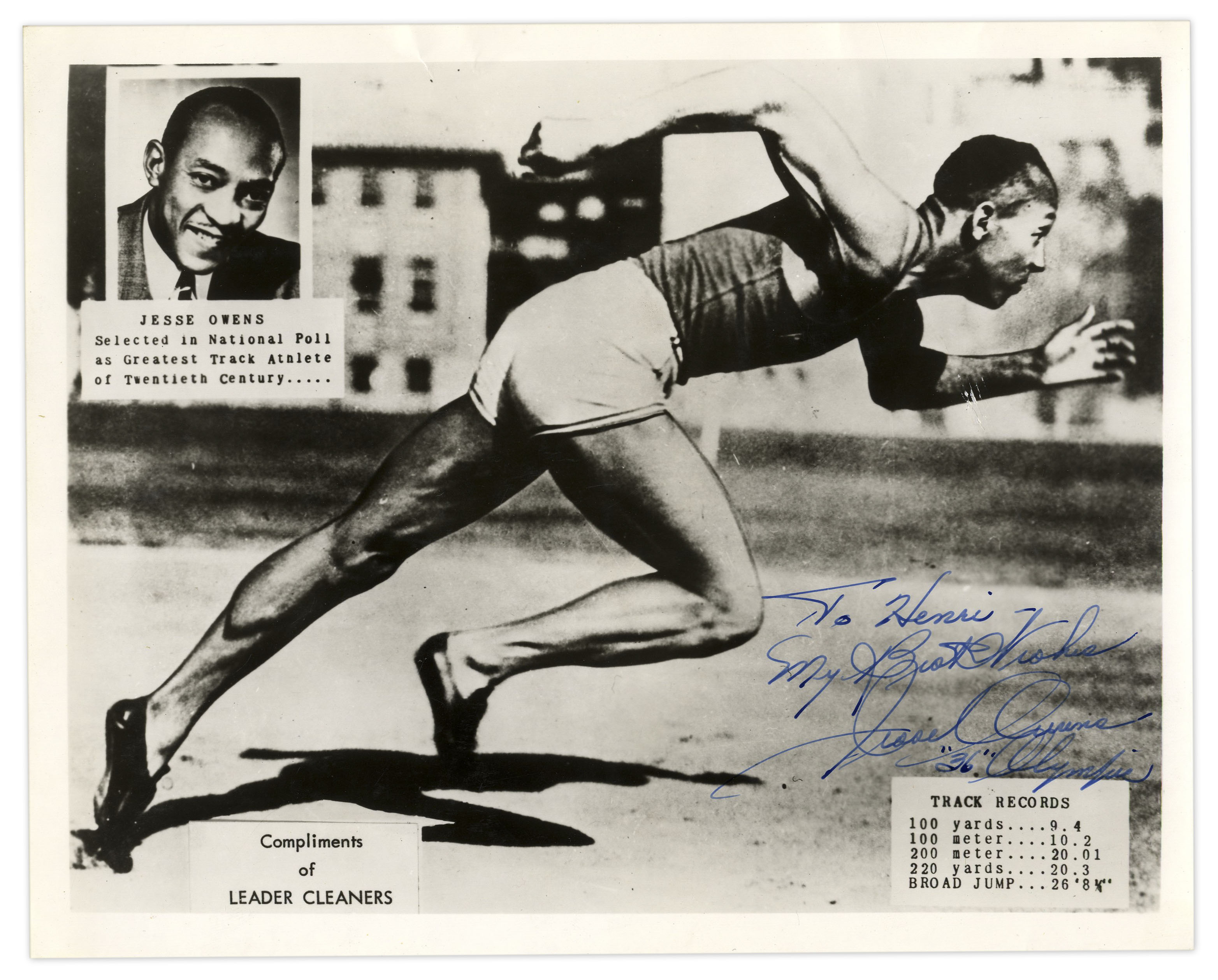 Olympics Memorabilia Jesse Owens Signed Photograph -- Signed ''Jesse Owens '36' Olympic'' Photograph - Image 2 of 2