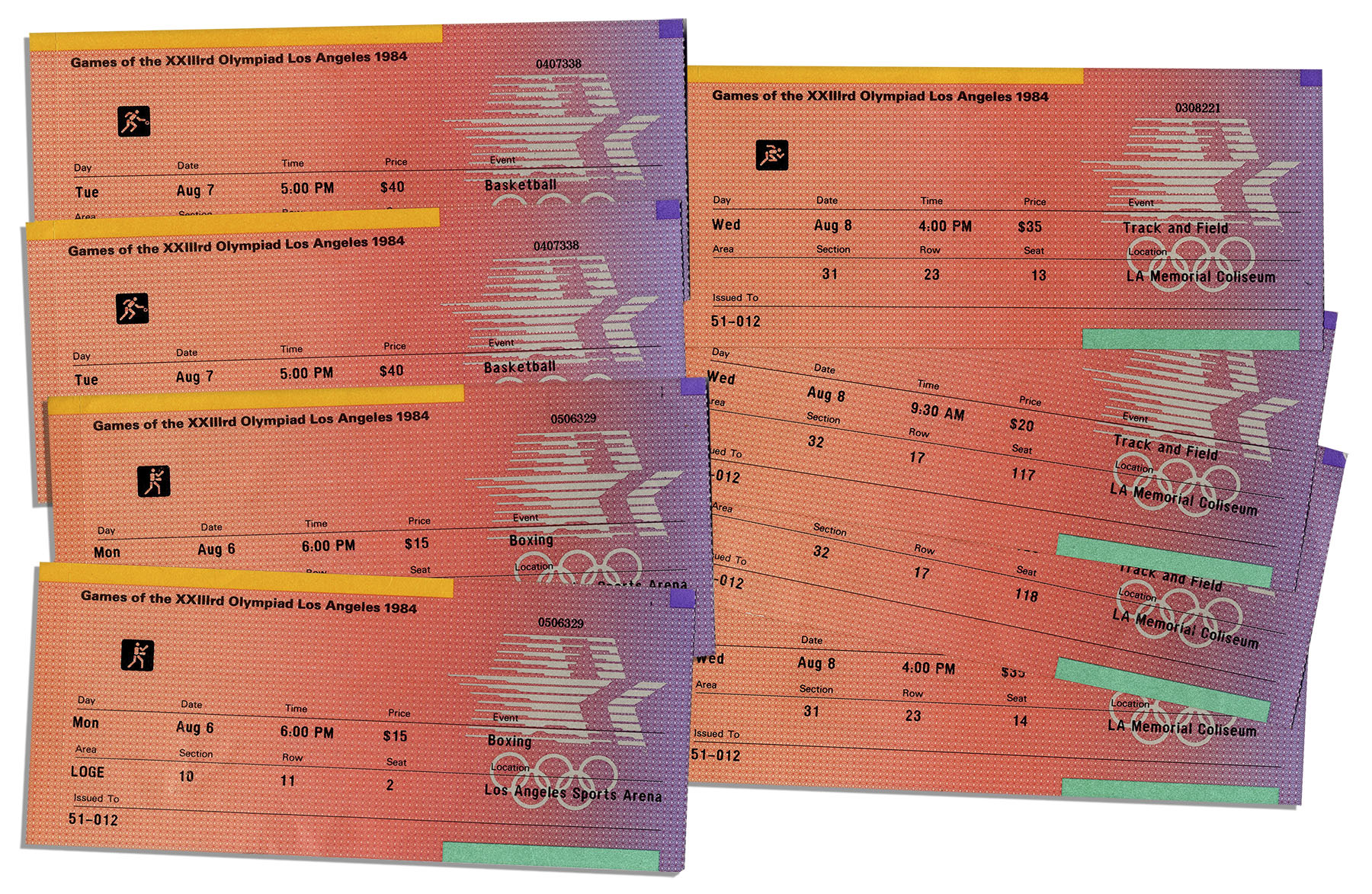 Olympics Memorabilia Collection of 1984 Summer Olympic Tickets Collection of eight tickets from