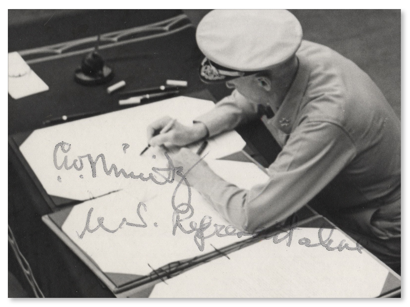 World War I & II WWII Admiral Chester Nimitz Twice-Signed 14'' x 11'' Photograph -- Depicting Nimitz - Image 2 of 3