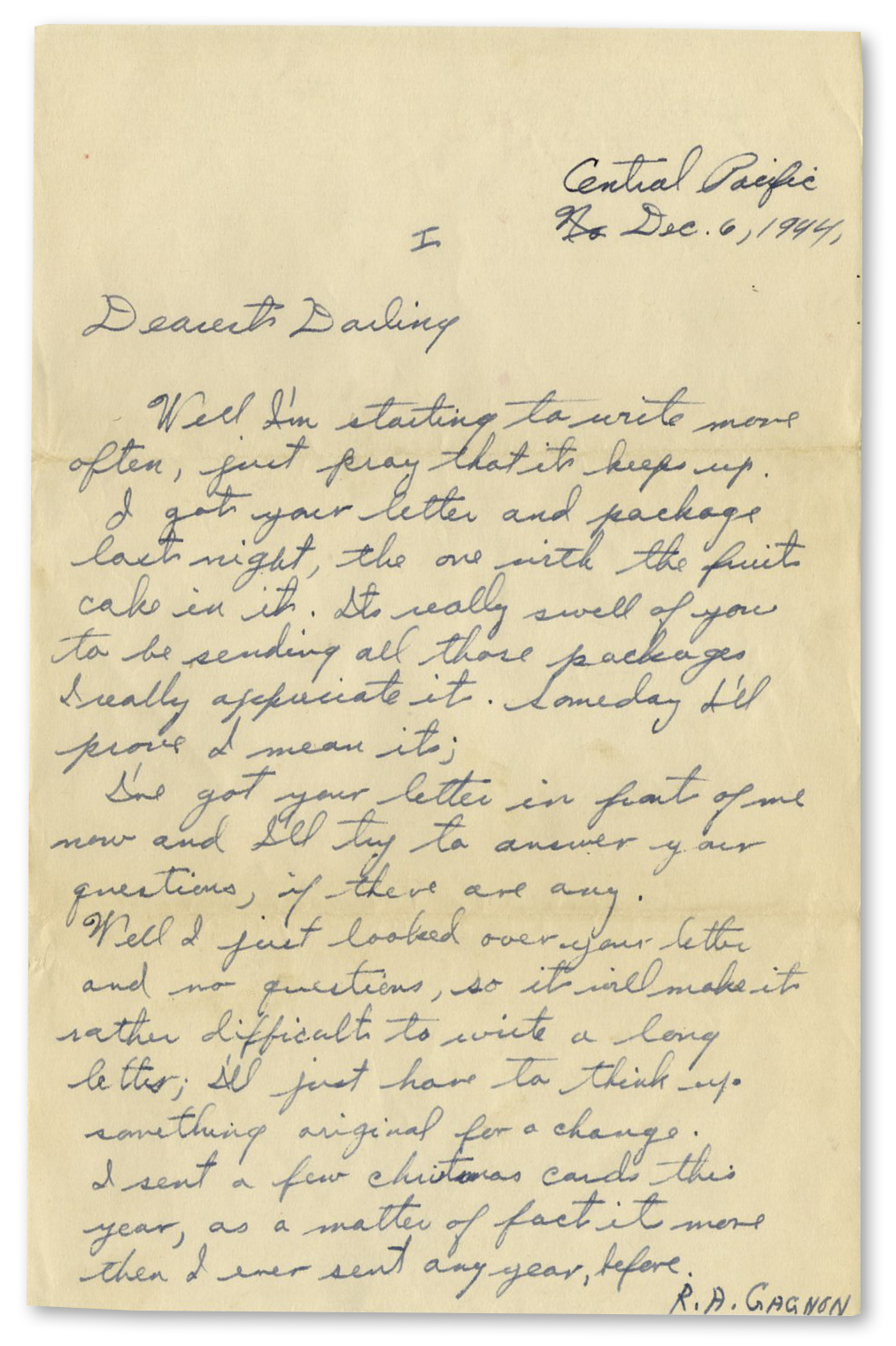 World War I & II Rene Gagnon Autograph Letter Signed 8-Times -- 2 Months Before Iwo Jima -- ''â€¦I'm - Image 9 of 9