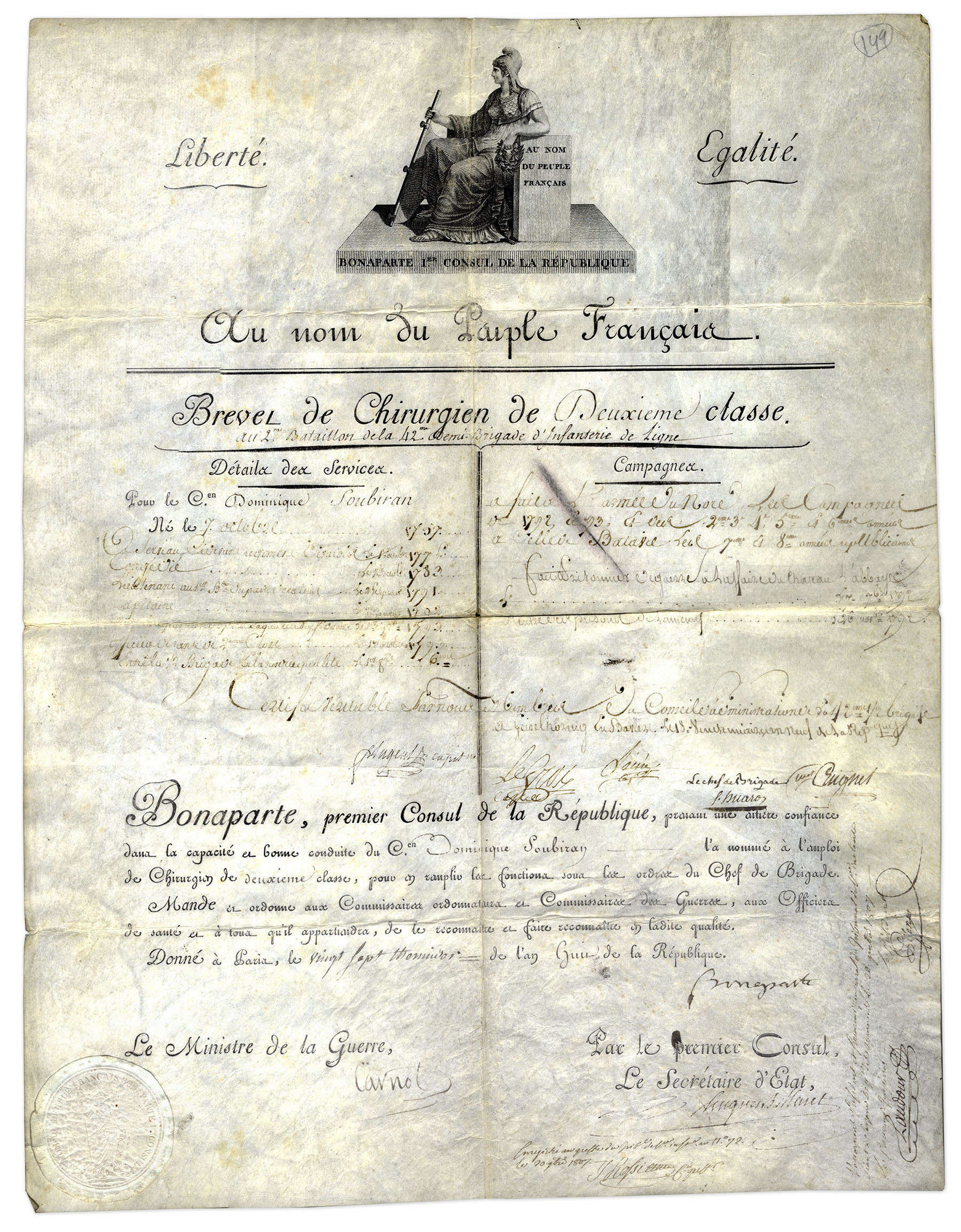 World Leaders Napoleon Bonaparte Document Signed as First Consul -- With Napoleon's Personal - Image 2 of 2