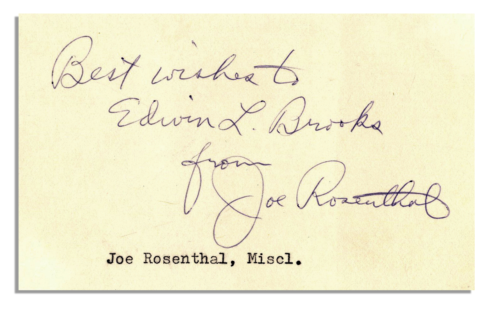 World War I & II Joe Rosenthal Autograph -- The Famed WWII Iwo Jima Photographer Famed Iwo Jima