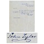 Presidential & Political Memorabilia & Autographs John Tyler Autograph Letter Signed -- Sent From